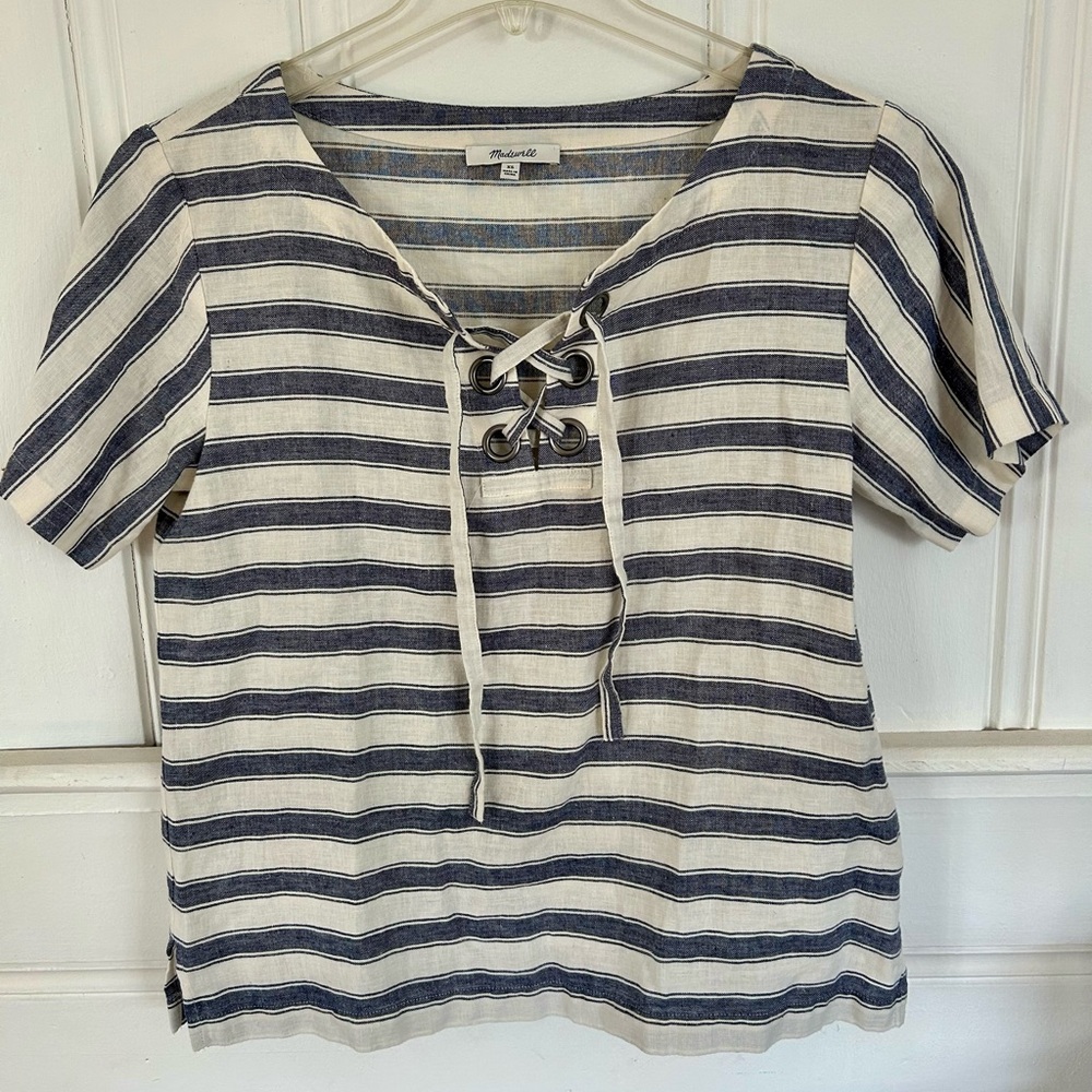 Madewell Women's Striped Navy and White Top XS